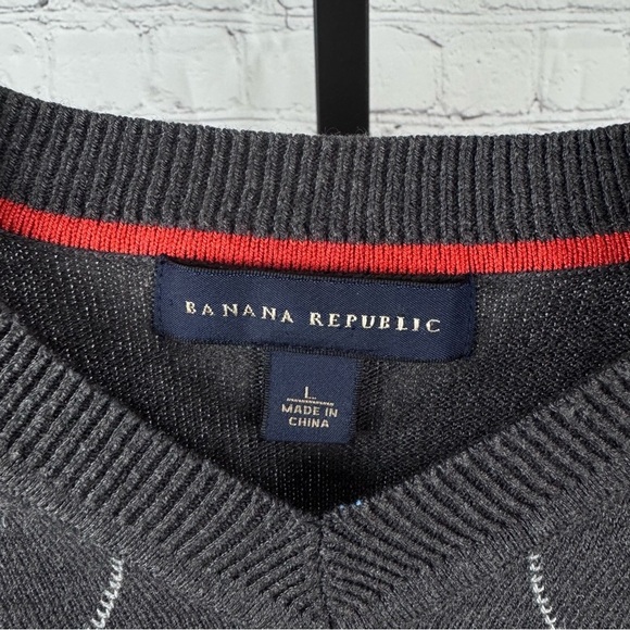 Banana Republic Argyle Print Silk Cotton Cashmere Blend Size Large - Picture 2 of 5